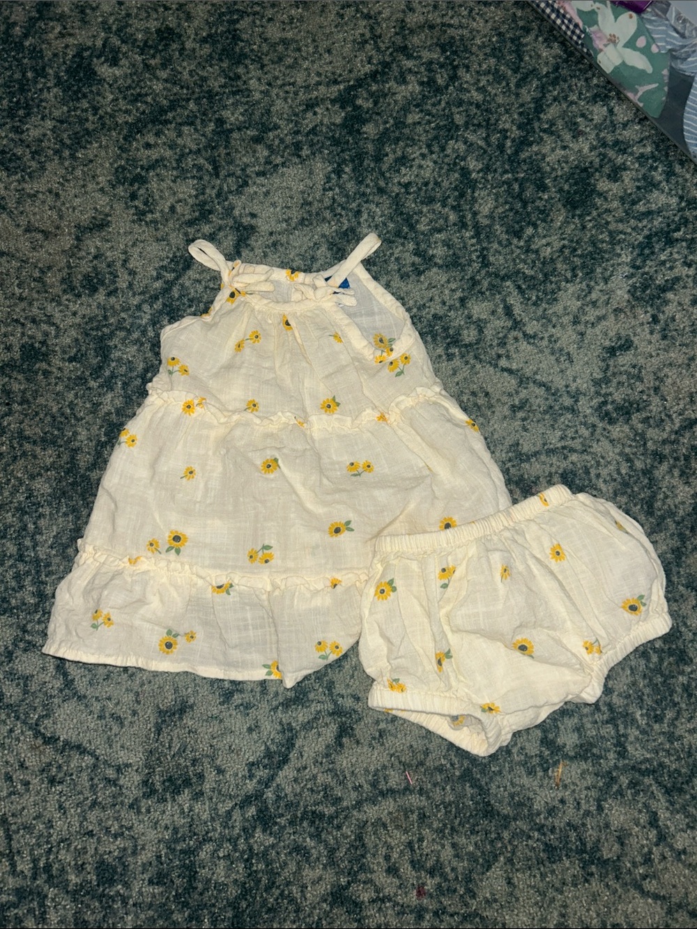 Old Navy White Halter Dress & Bloomers with Yellow Sunflower Print